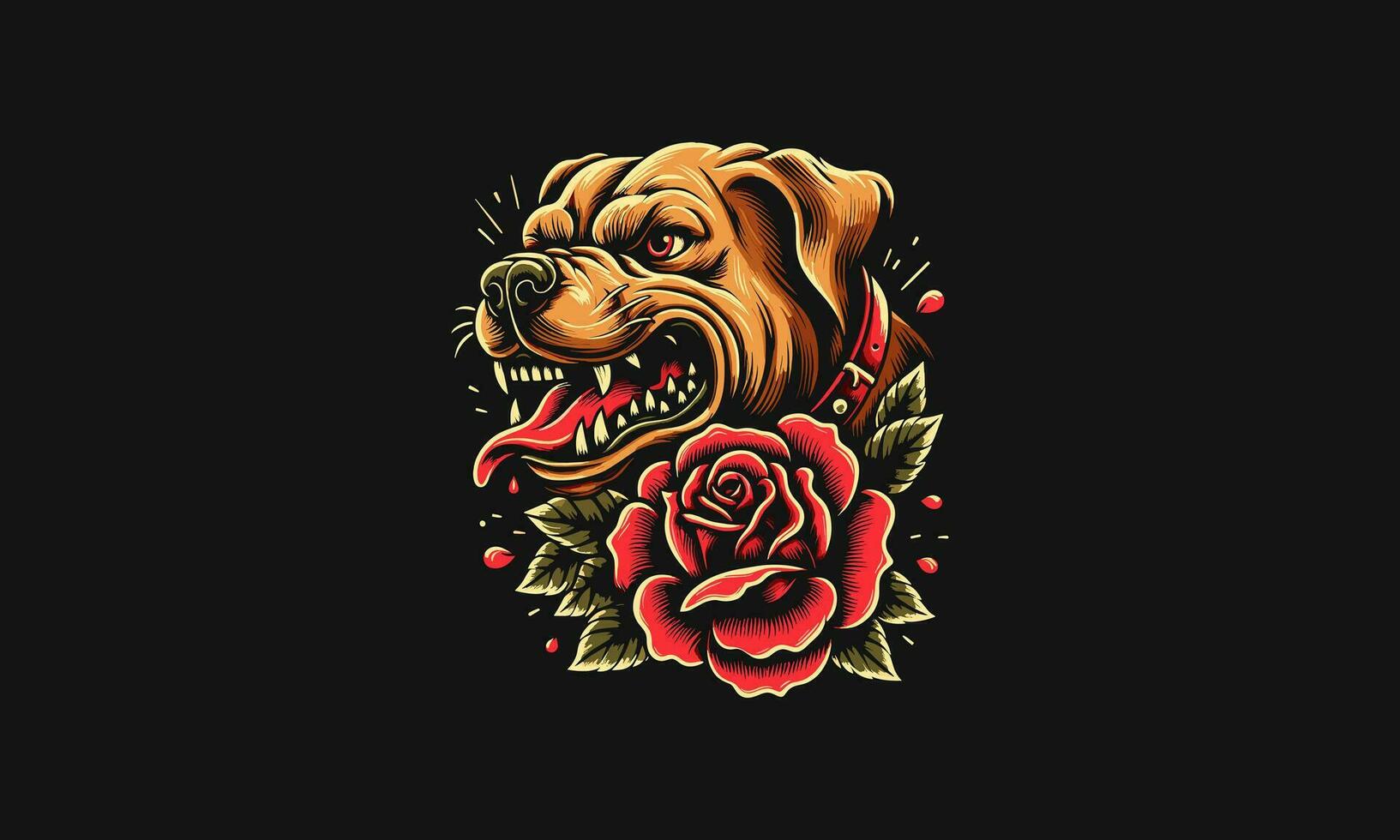 cabeza perro enojado y Rosa vector tatuaje diseño