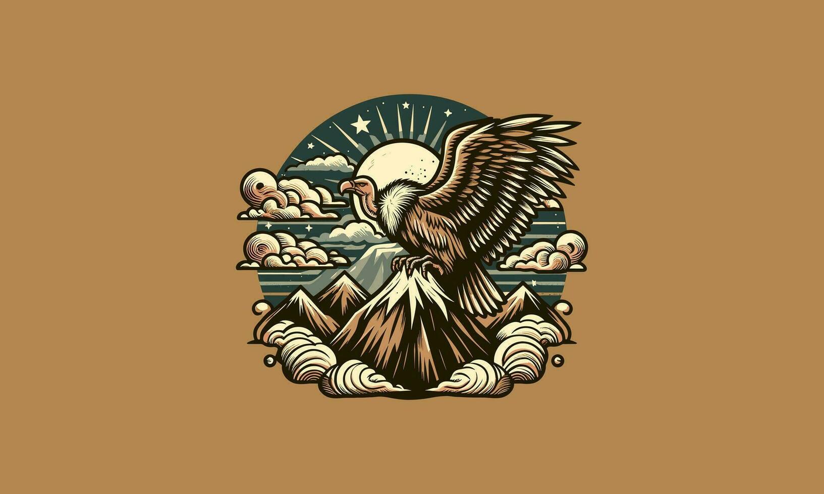 vulture on mountain vector illustration logo design