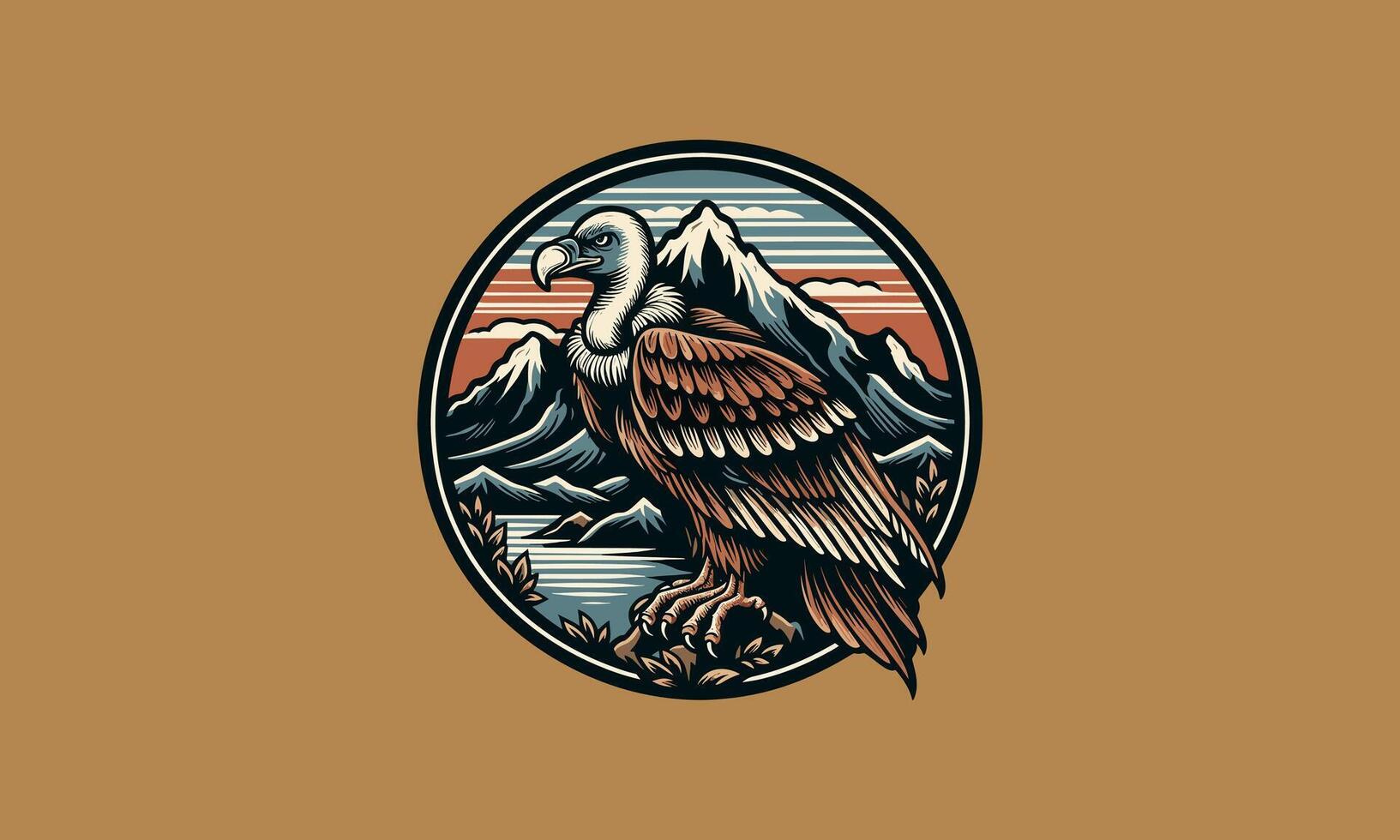vulture on mountain vector illustration logo design