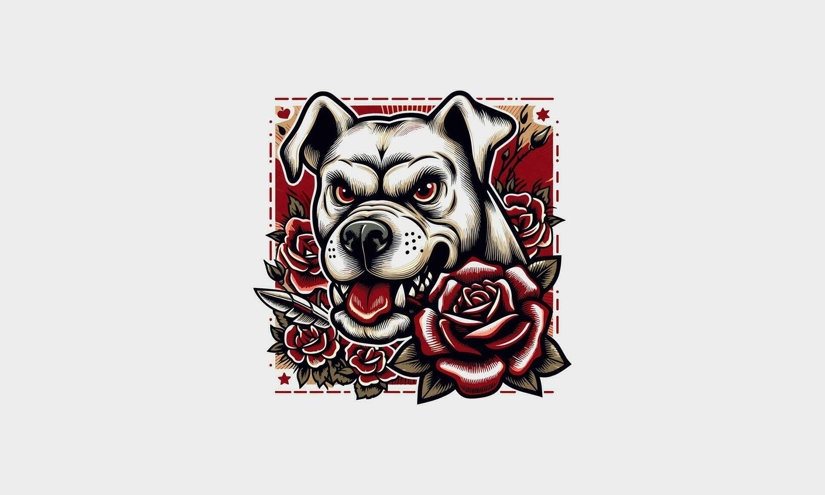 head dog angry and rose vector tattoo design