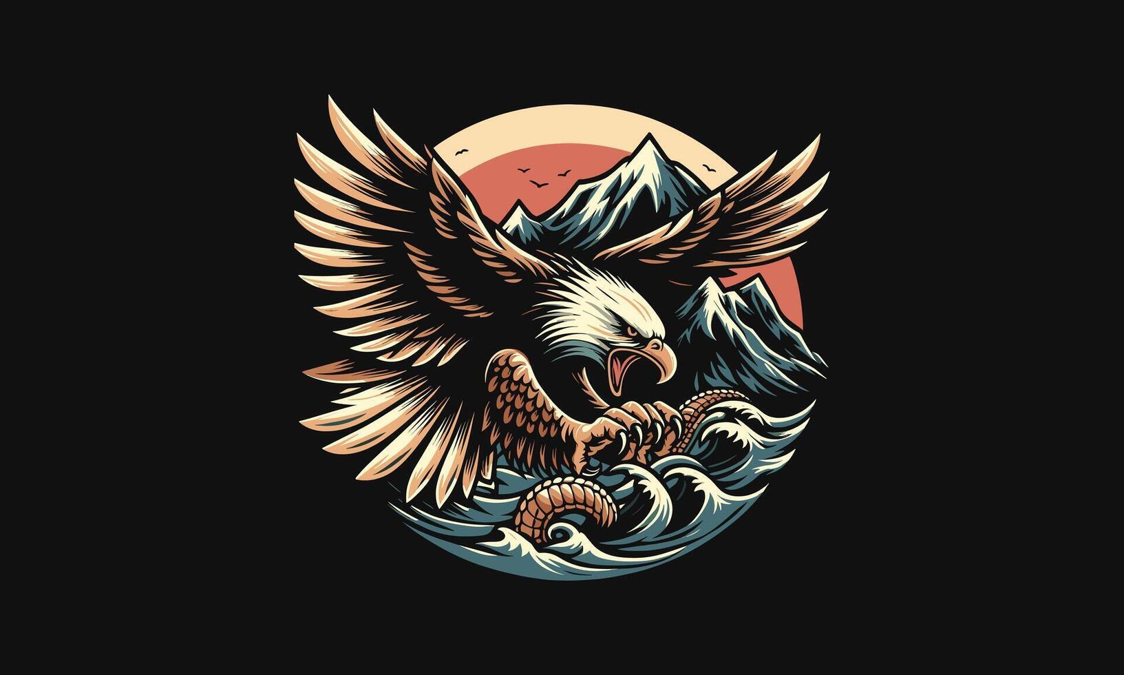 flying eagle on mountain vector artwork design