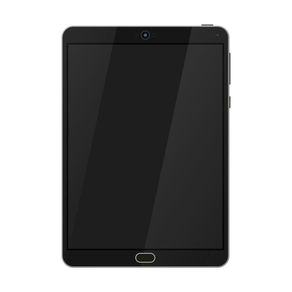 Realistic tablet pc computer with blank screen. Mobile electronic device with touchscreen. Vector illustration in flat style