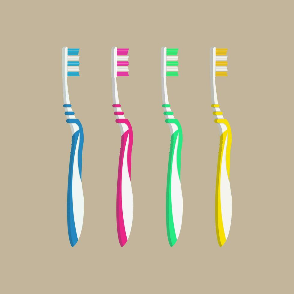 cepillo de dientes en diferente colores. diente cepillo icono. vector ilustración en plano estilo en marrón antecedentes