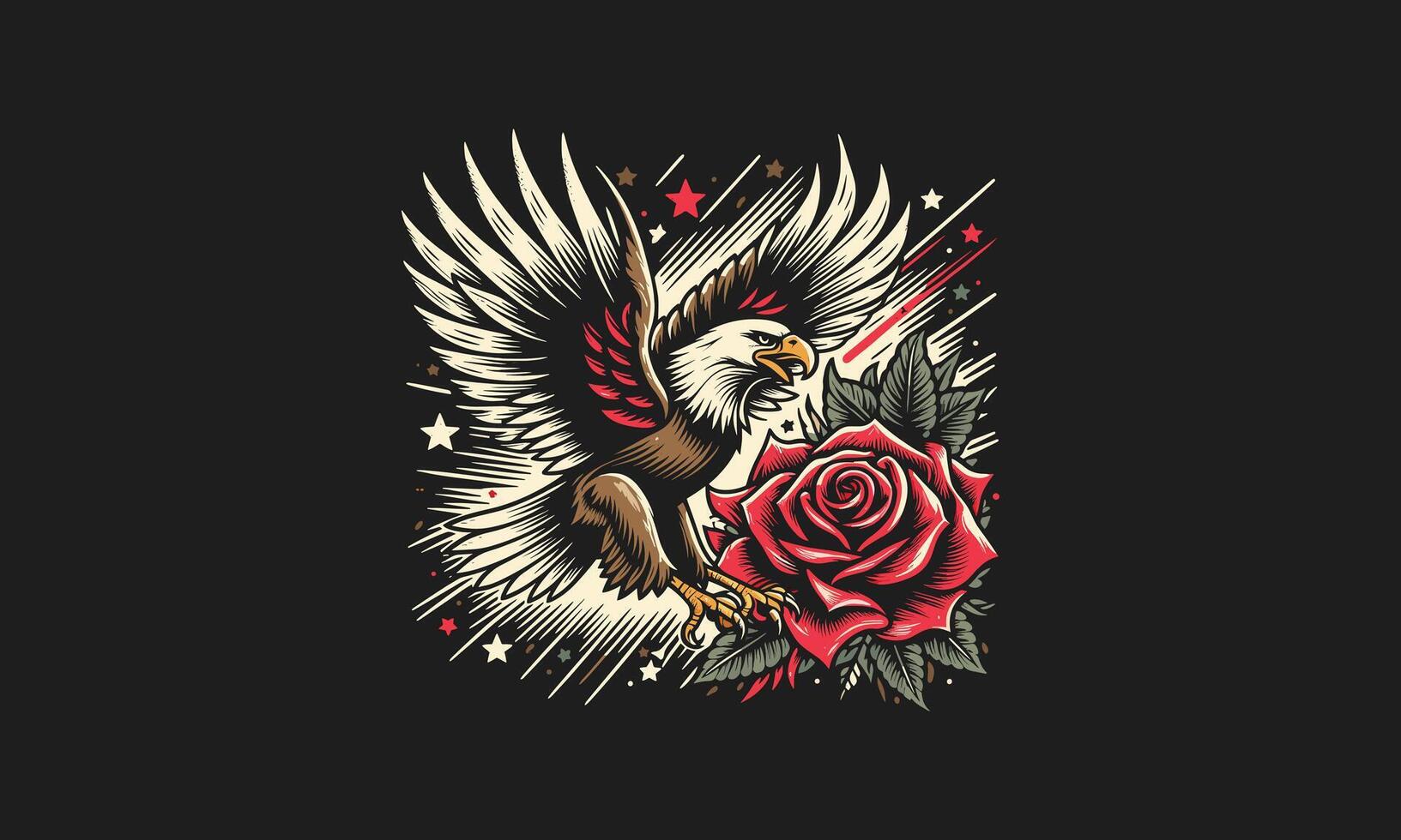 flying eagle and rose vector artwork tattoo design