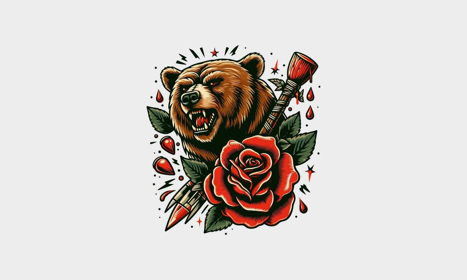 head bear and rose vector artwork design