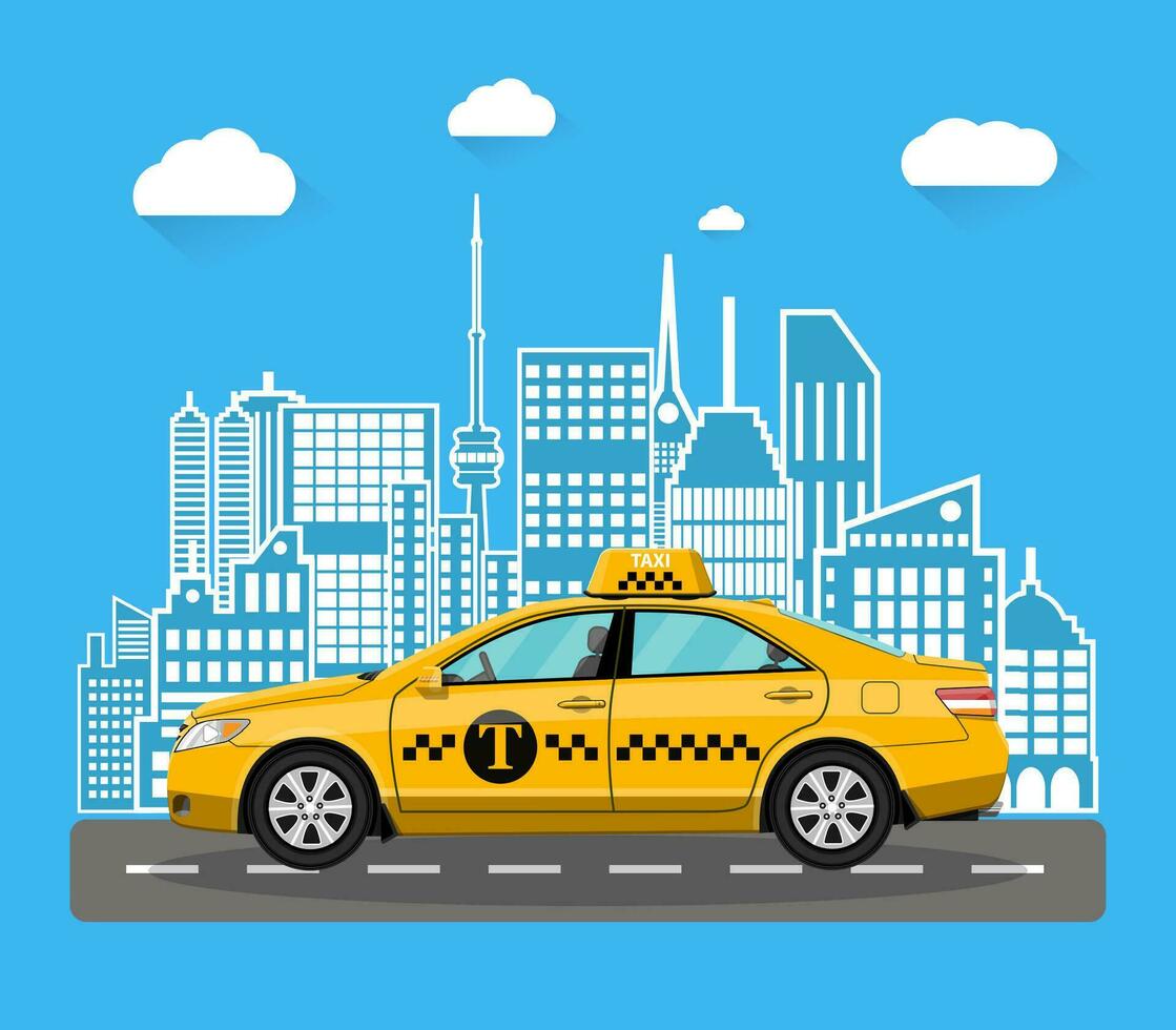abstract urban cityscape with taxi cab. vector illustration in flat style
