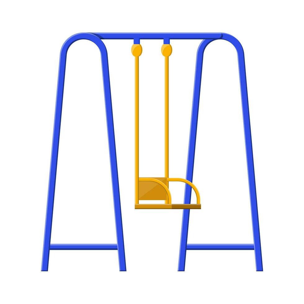 Kids swing isolated on white. Metal swing icon with seats. Kids playground. Vector illustration in flat style