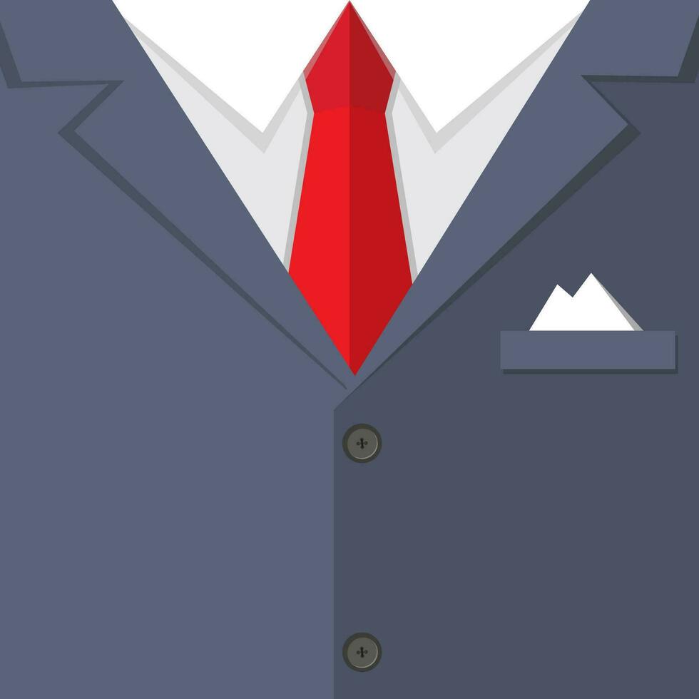 Background of Blue buisness mans suit with red tie and handkerchief. vector illustration in flat design. infographics web design elements