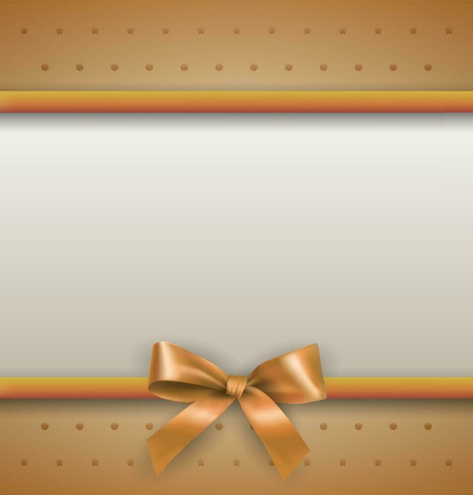 blanco texto sitio con oro cintas y arco a crema antecedentes con puntos y estrellas. modelo para cumpleaños saludos Navidad nuevo año tarjeta. vector ilustración