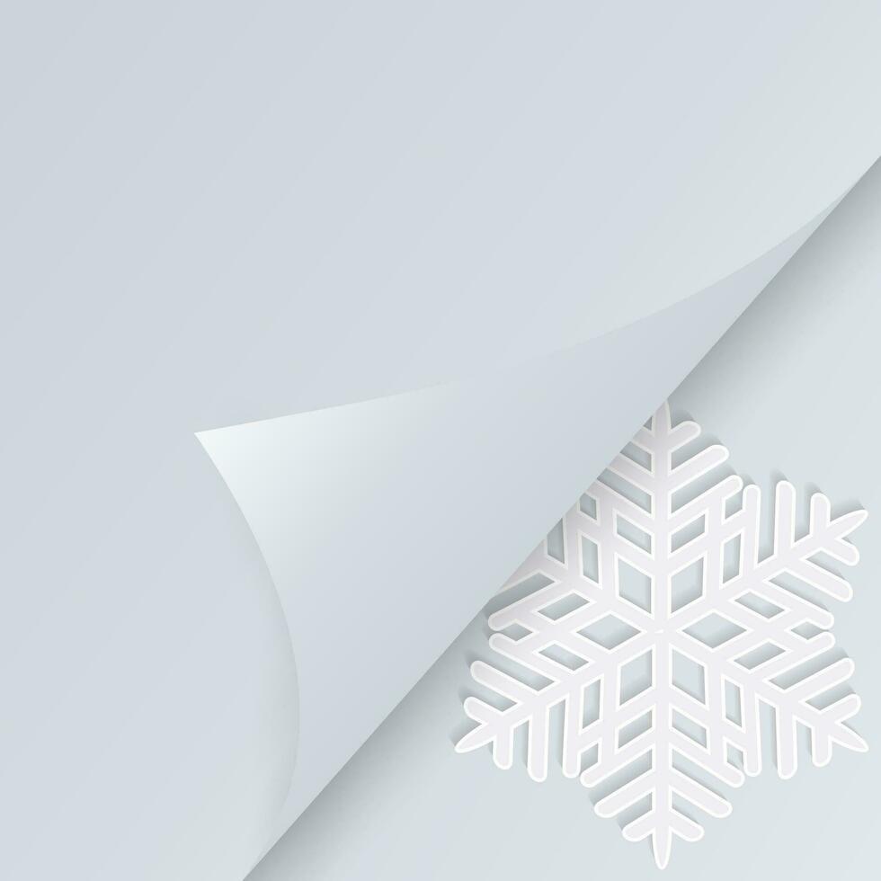 Winter holiday background with space for text, big snowflake with shadow under half opened page. vector illustration on white background, template for greetings christmas new year card