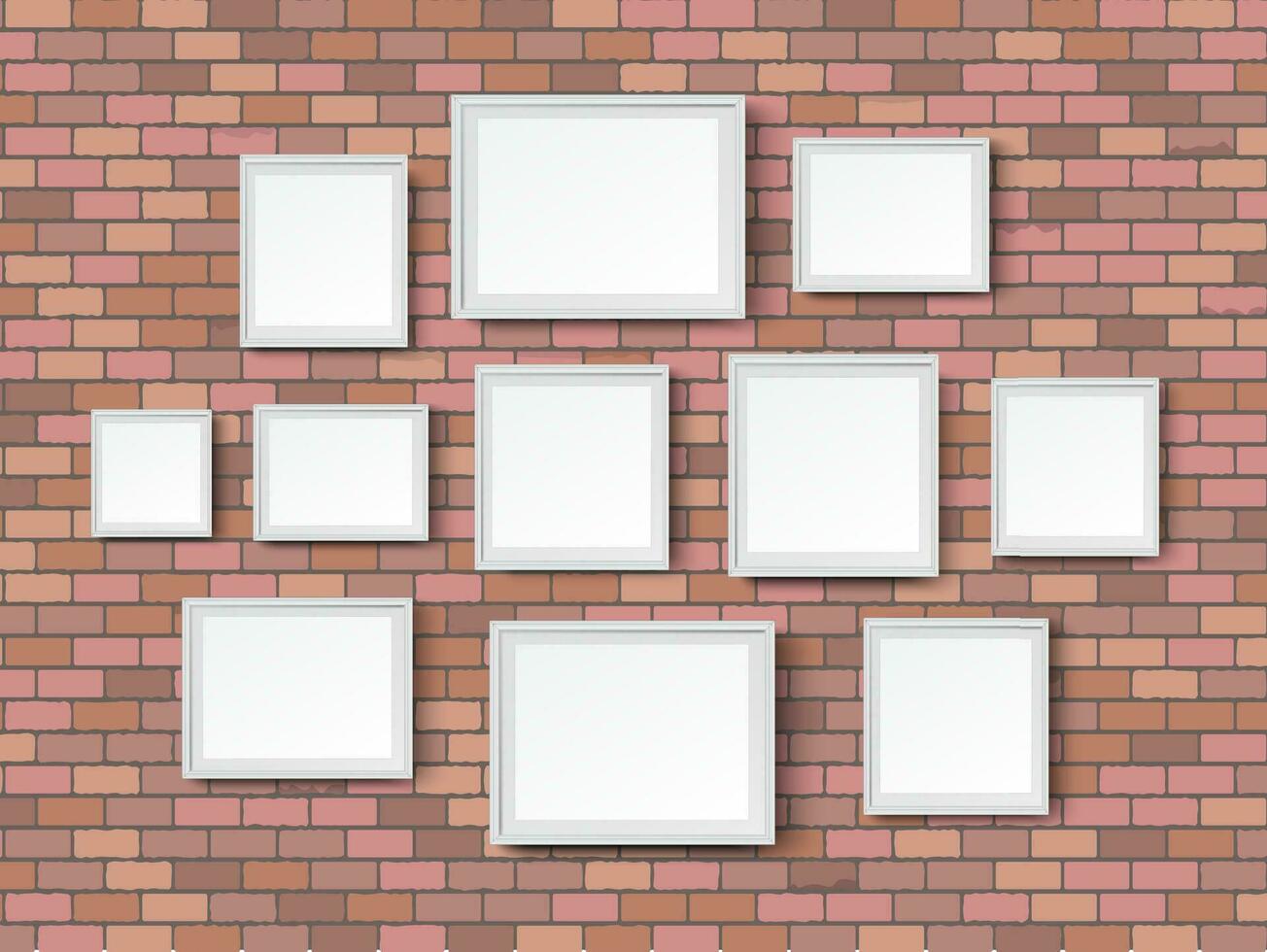 varios tamaños imagen foto marcos en rojo ladrillos pared fondo, vector ilustración