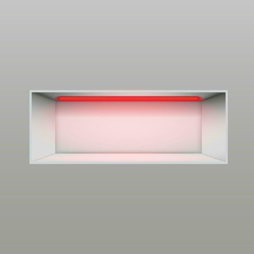 Gray empty niche for presentations with red neon lamp. vector illustration