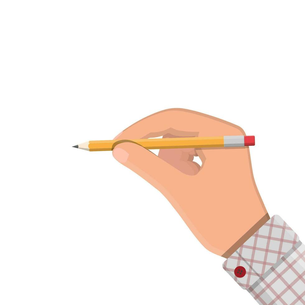 Black pencil with rubber eraser in hand. Stationery. Office supply. Vector illustration, flat style pencil