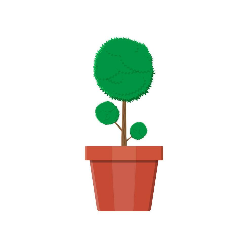 Plant tree in flower pot. Decoration home plant. Vector illustration in flat style