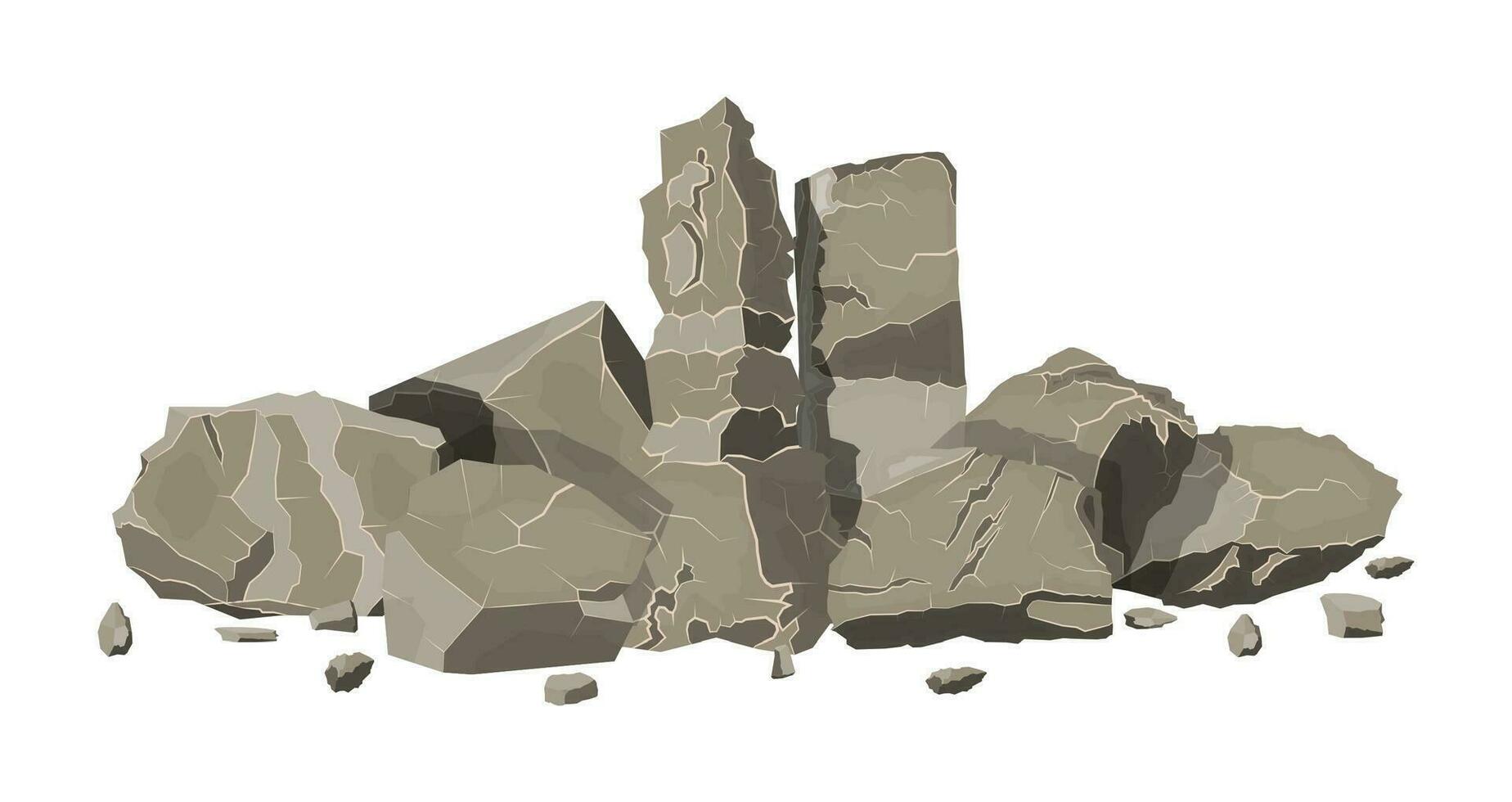 Pile of rock stone. Stones and rocks in variuos sizes. Set of different boulders. Vector illustration in flat style