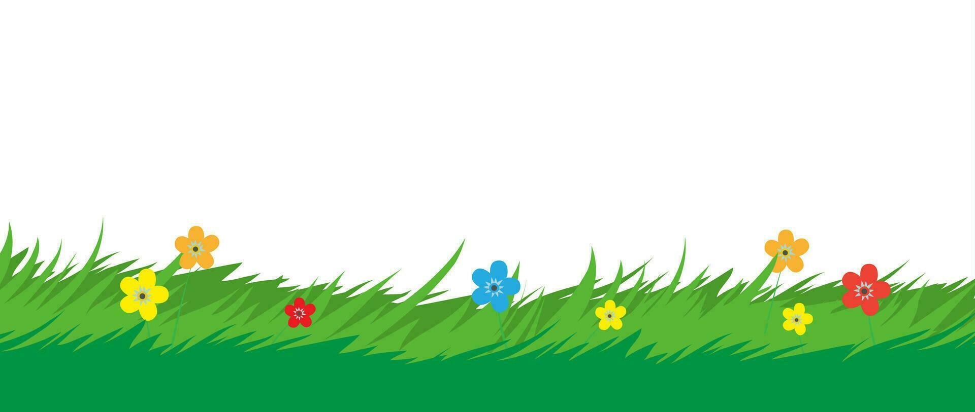 Nature background. Grass foliage and flowers plants. Park or garden elements. Vector illustration in flat style
