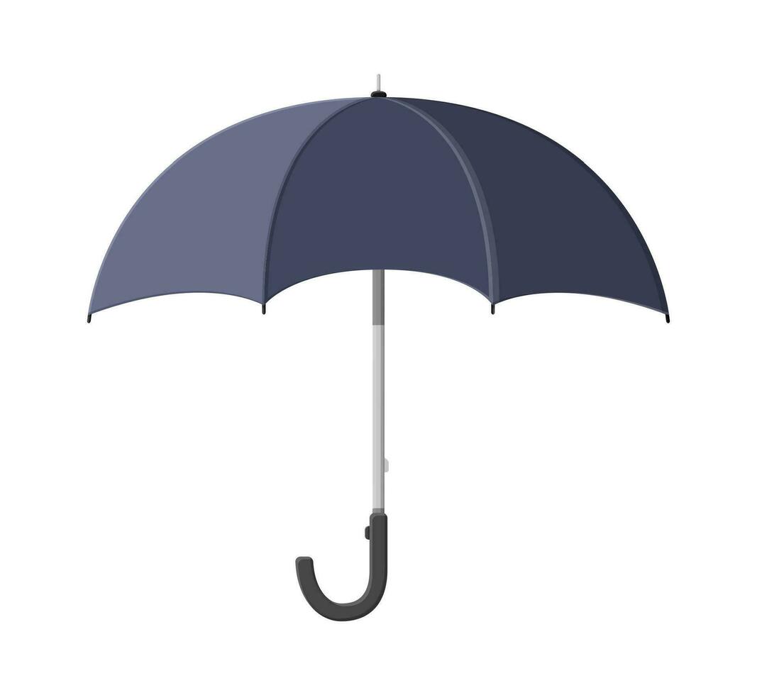 Classic opened black umbrella. Personal accessory. Protection from rain. Umbrella isolated on white background. Vector illustration in flat style