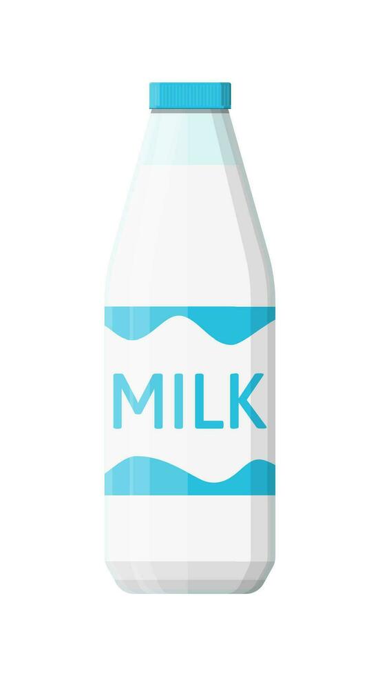 Glass bottle with milk isolated on white. Milk dairy drink. Organic healthy product. Vector illustration in flat style