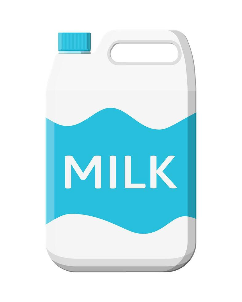 Plastic bottle with milk isolated on white. Milk dairy drink. Organic healthy product. Vector illustration in flat style