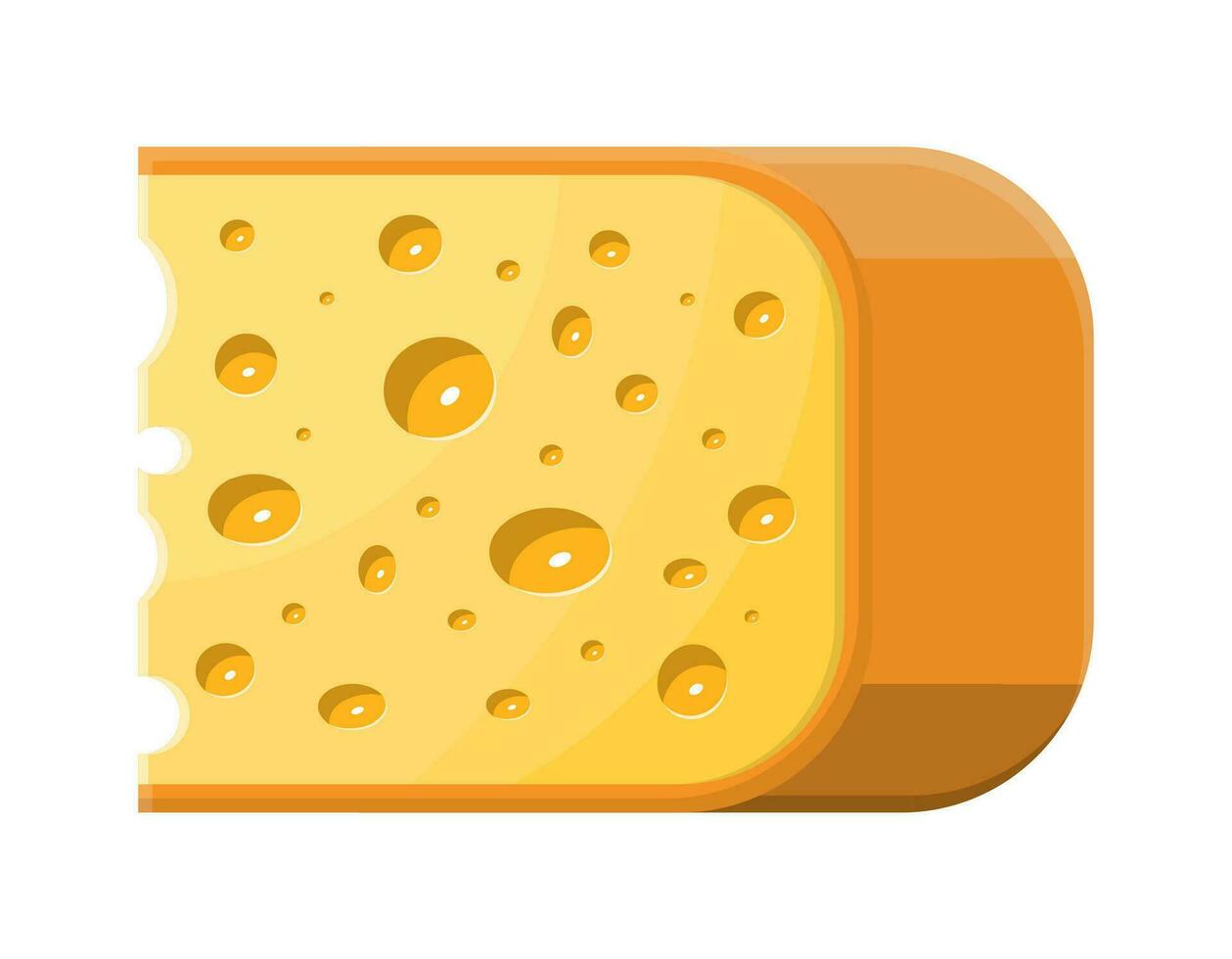Piece of cheese isolated on white. Milk dairy product. Organic healthy food. Vector illustration in flat style
