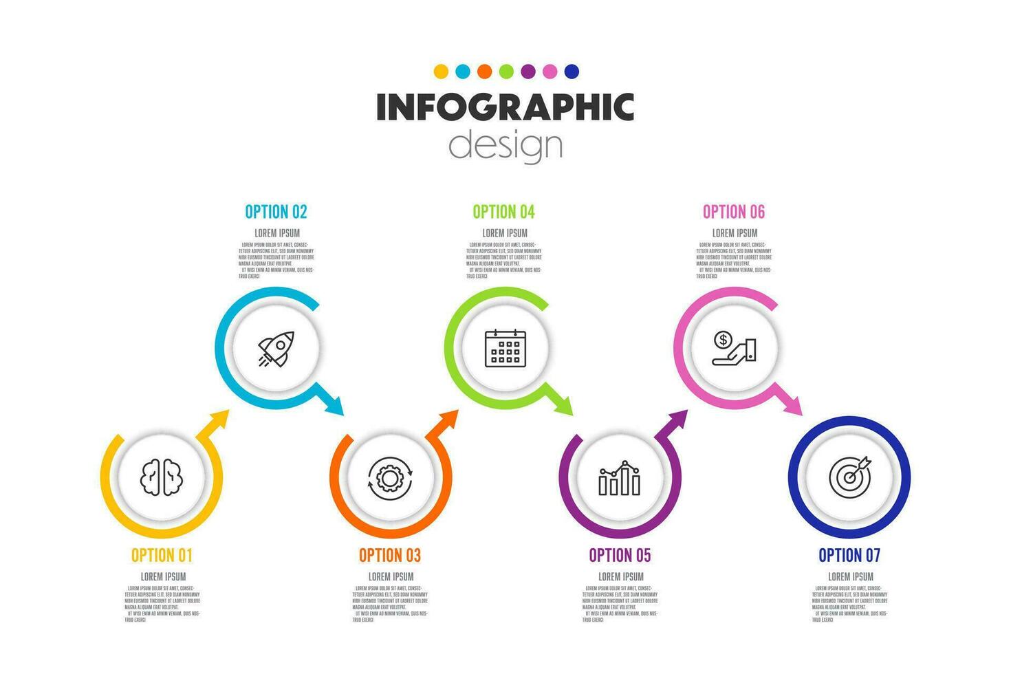 Vector circle timeline for infographics, template for diagrams, graphs, presentations and business concept charts with 7 options.