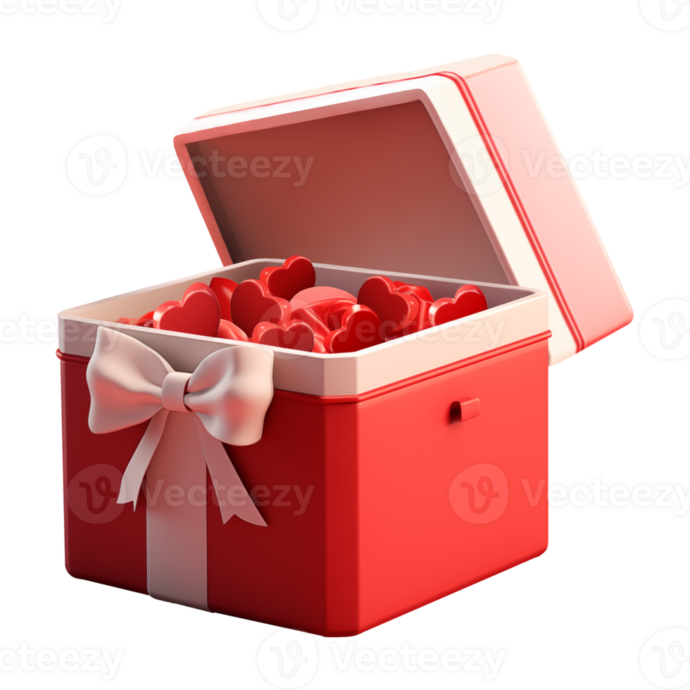AI generated Gift box containing cute love heart elements, 3d design. Suitable for Valentine and design elements png