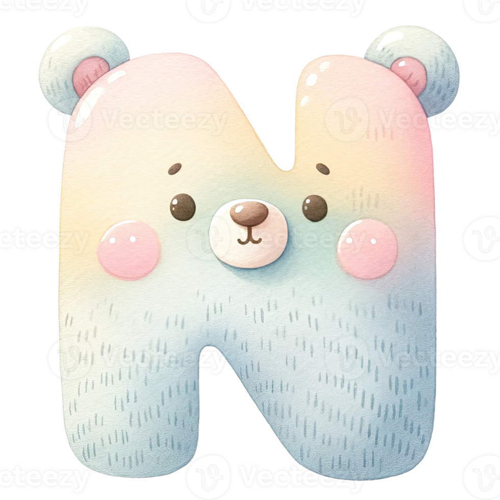 AI generated Watercolor baby bear alphabet In pastel color png