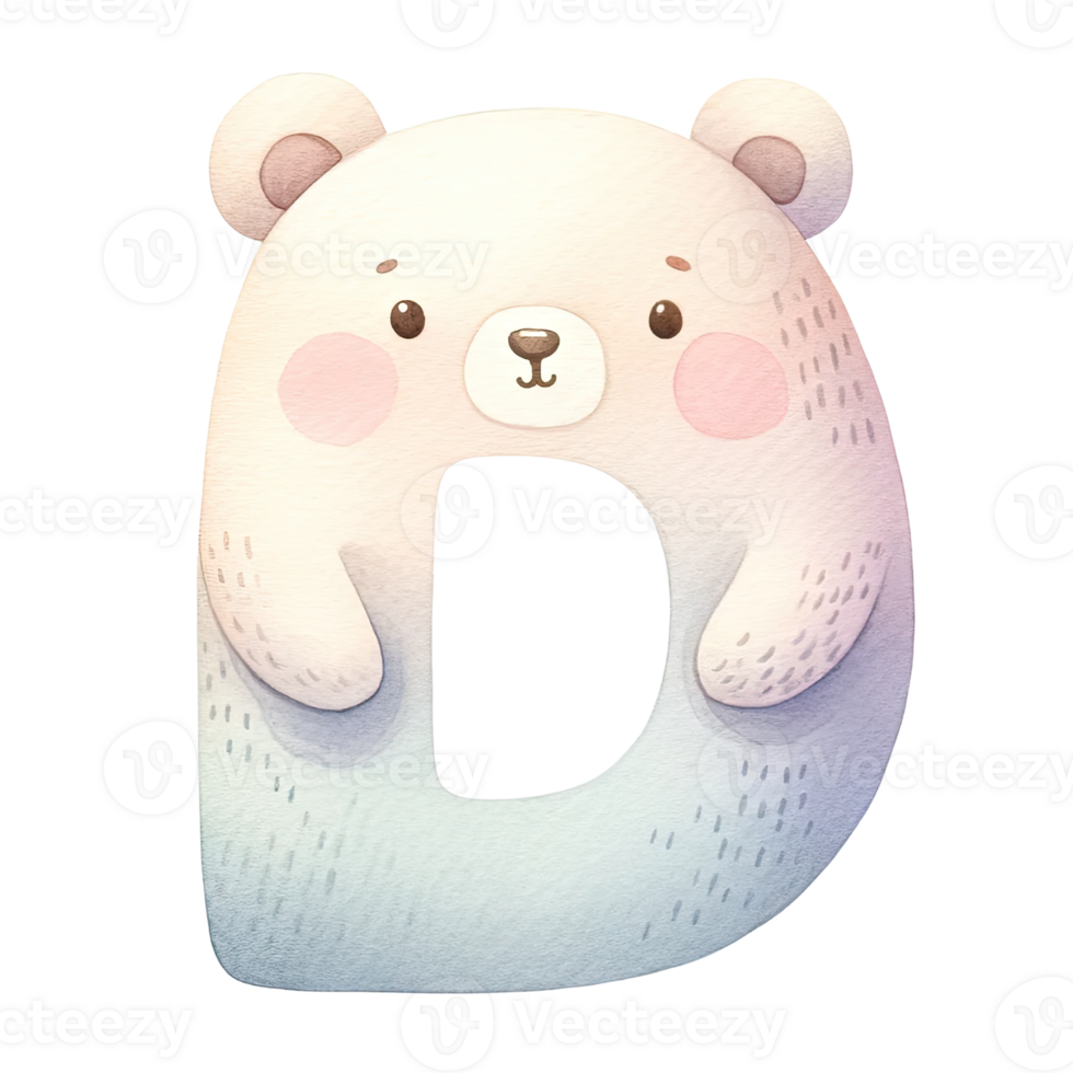 AI generated Watercolor baby bear alphabet In pastel color png
