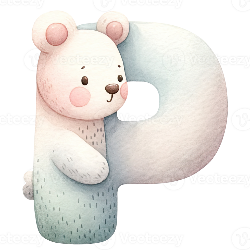 AI generated Watercolor baby bear alphabet In pastel color png