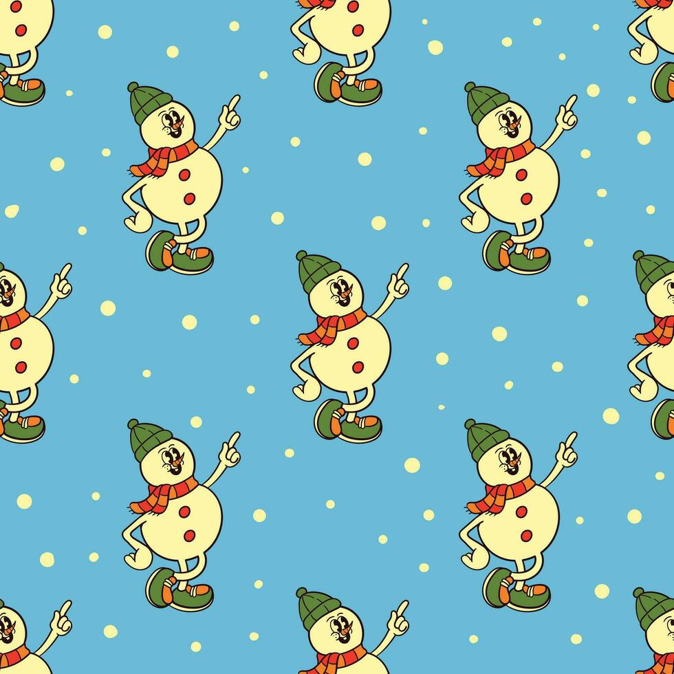 snowman character seamless pattern with retro style vector