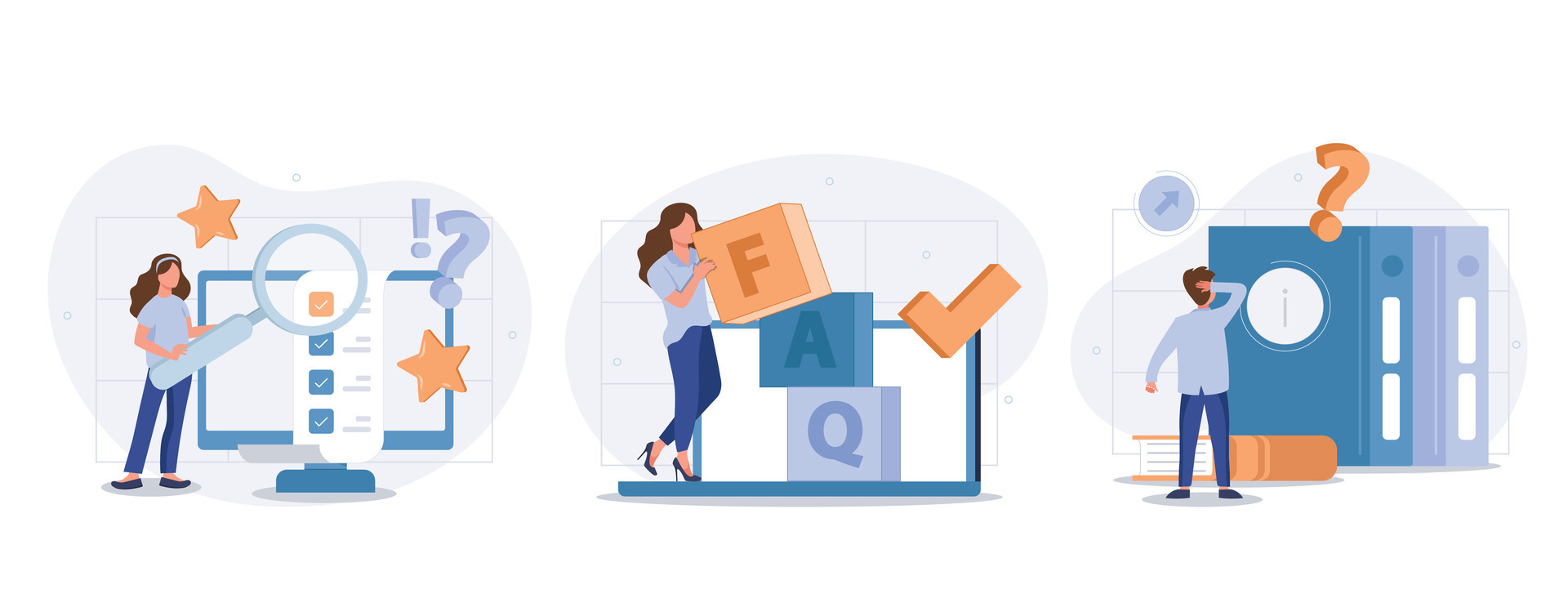 Frequency Asked Questions And Helpdesk Illustration Set Characters Frequency Asked Questions And Helpdesk Illustration Set Characters