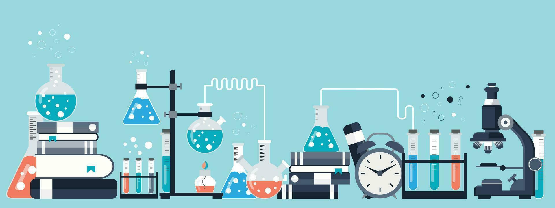 Laboratory equipment banner. Concept for science, medicine and knowledge. Flat vector illustration