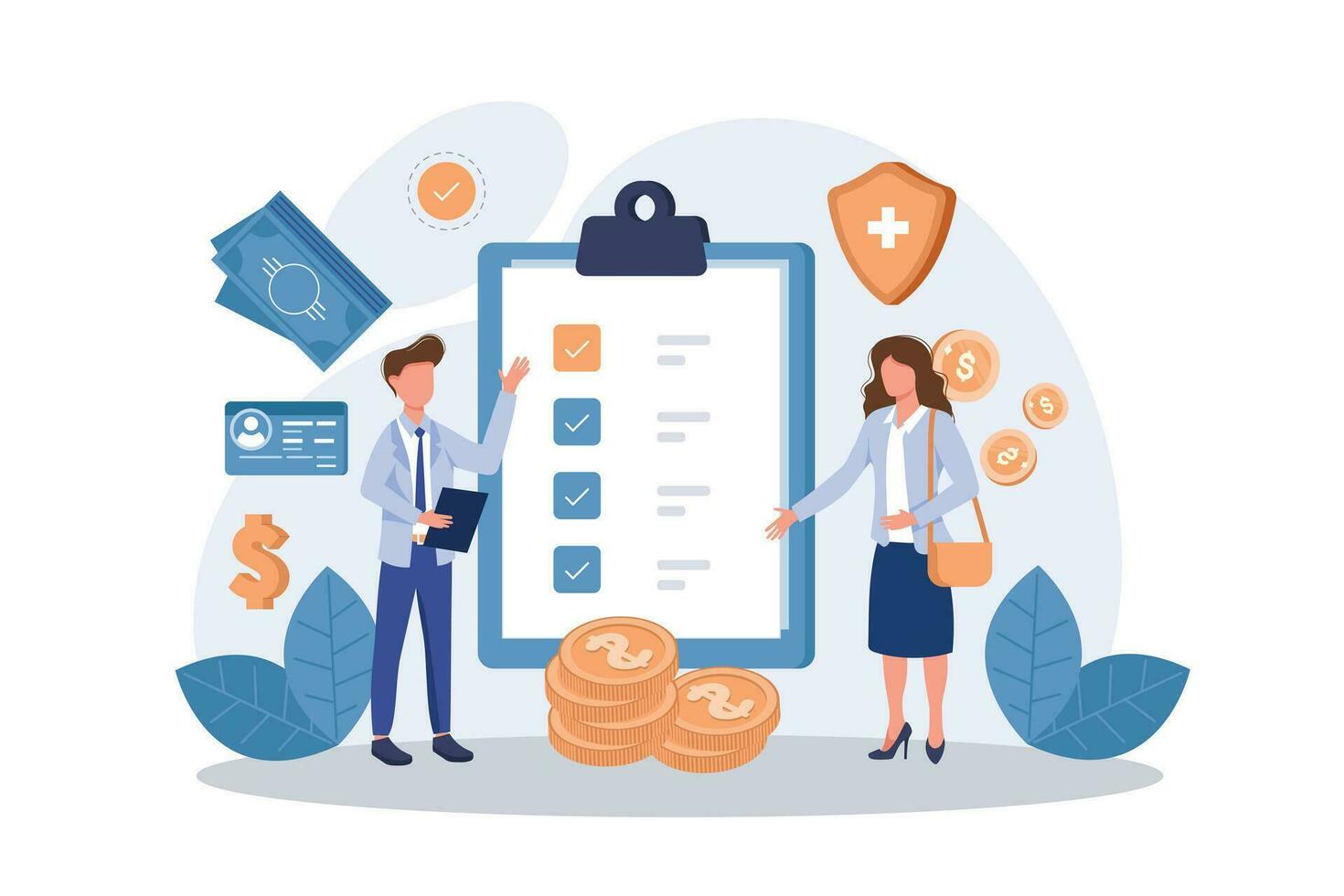 Employee benefits package concept. Compensation supplementing employee's salary. Worker advantages, overtime, medical insurance, vacation and retirement benefits vector