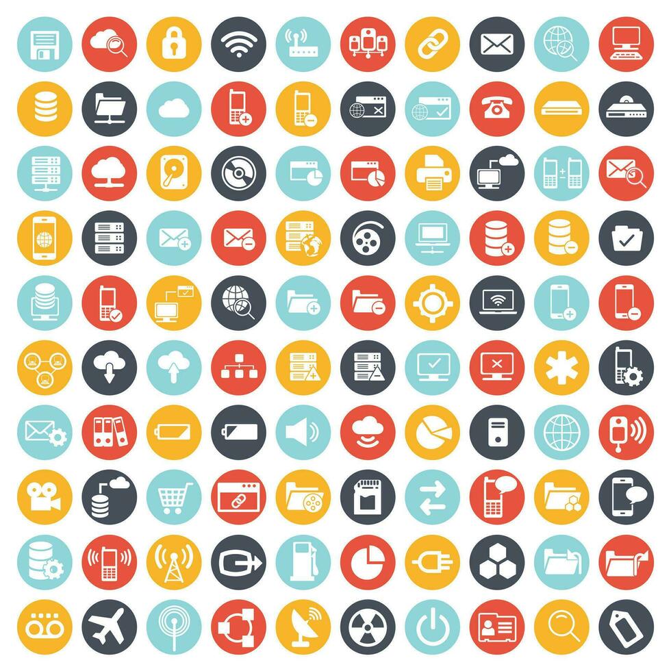 Technology, connection, cloud computing, website and mobile application symbol collection. Flat icon vector illustration