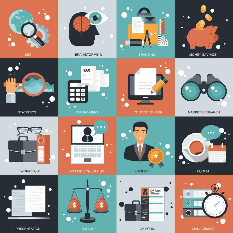 Business, management and analytics icon collection. Flat vector illustration.