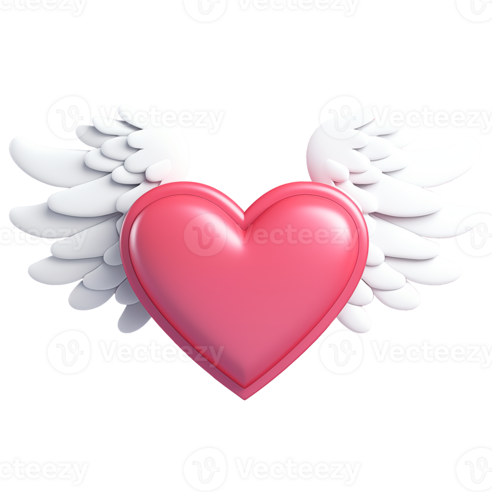 AI generated Love heart flying with cute wings, 3d design. Suitable for Valentine and design elements png