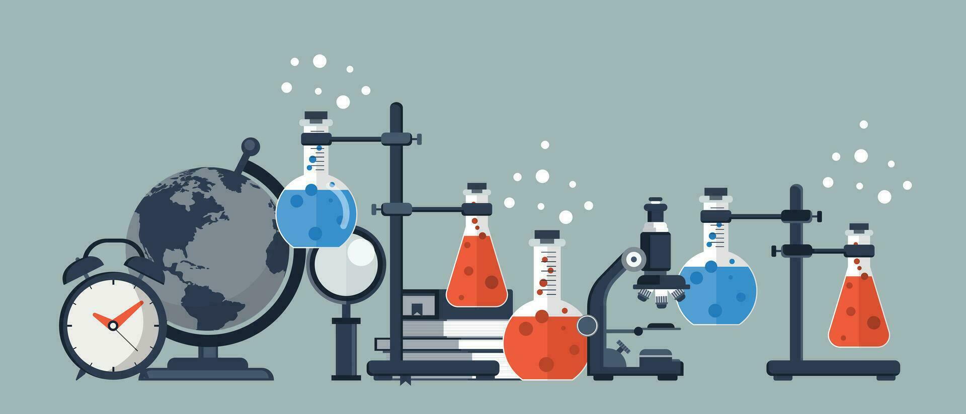 Laboratory equipment banner. Concept for science, medicine and knowledge. Flat vector illustration