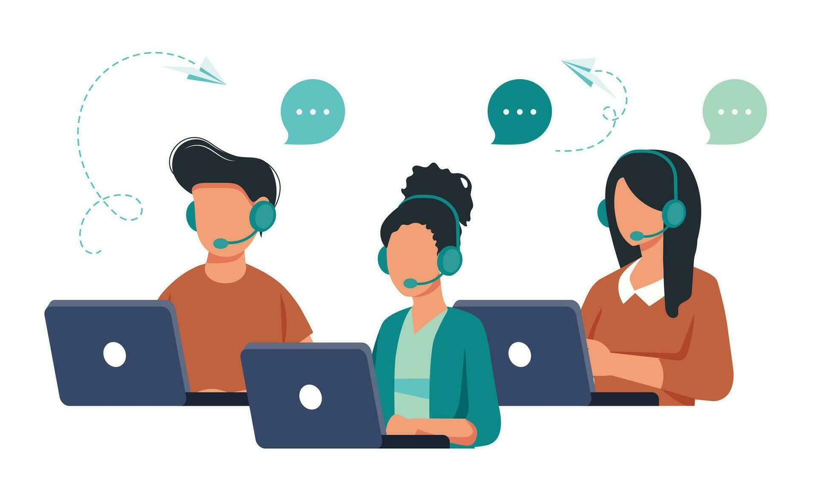 Live support concept. Business customer care service concept. Icon for contact us, support, help, phone call and website click. Flat vector illustration.