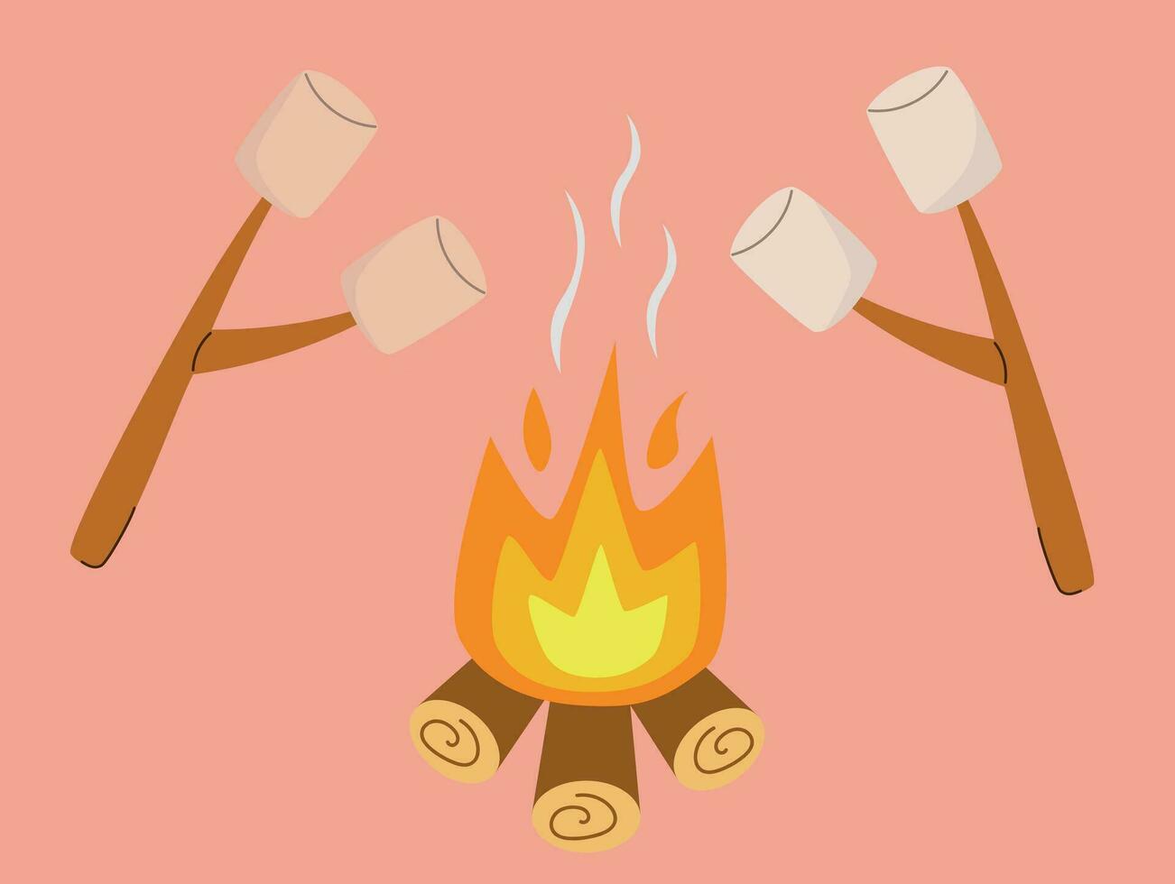 Vector illustration of marshmallows on a campfire