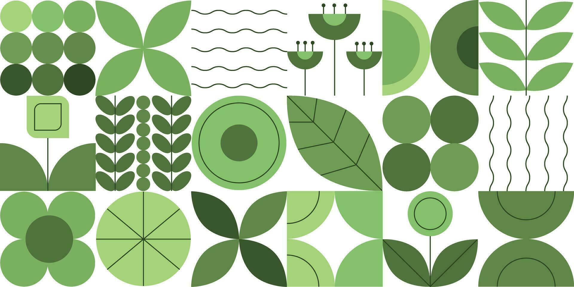 Vector plants and flowers in a minimalistic geometric pattern in Bauhaus style