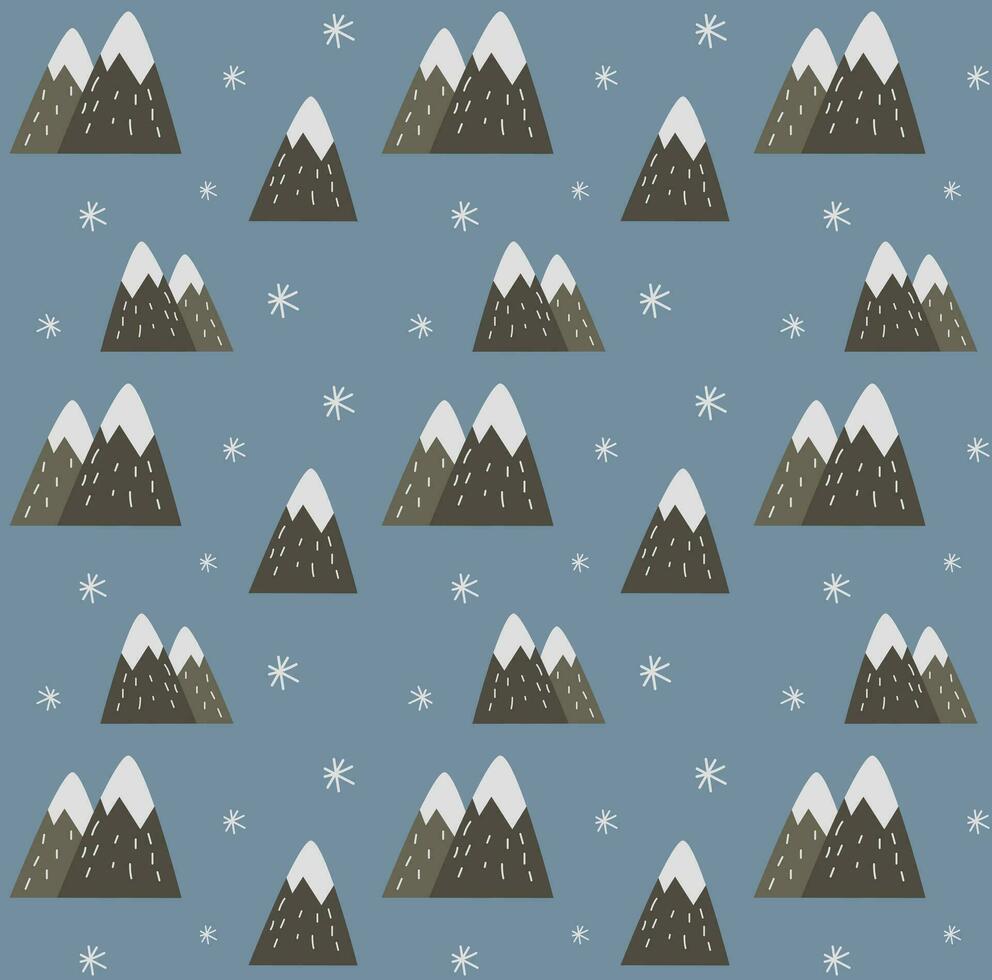 Vector pattern with snow-capped mountains and snowflakes