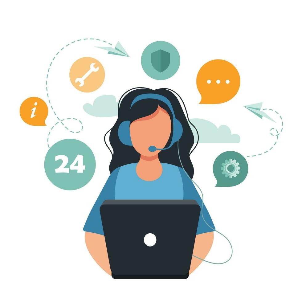 Live support concept. Business customer care service concept. Icon for contact us, support, help, phone call and website click. Flat vector illustration.
