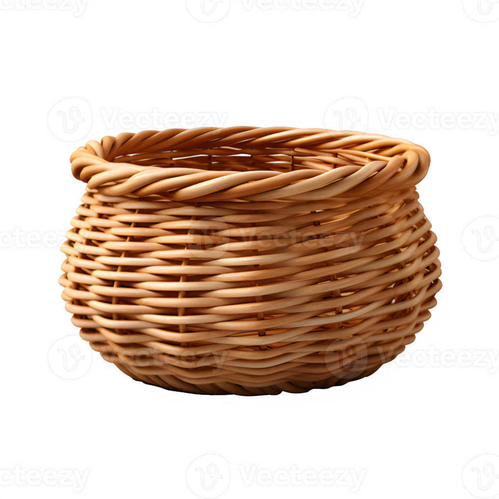 AI generated rattan basket isolated on transparent background ,woven basket png ,generative ai