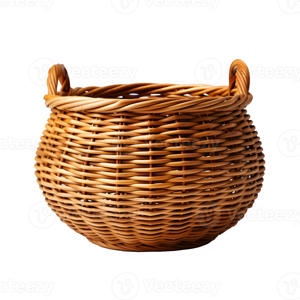 AI generated rattan basket isolated on transparent background ,woven basket png ,generative ai