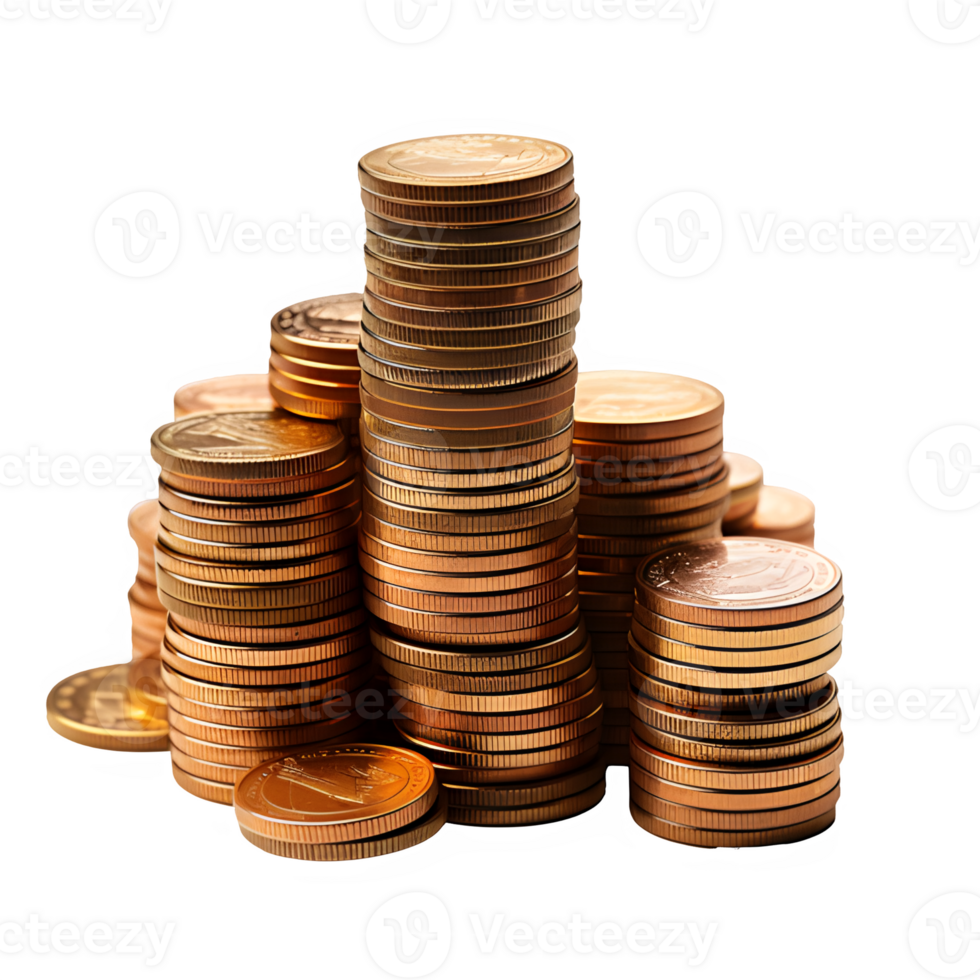 AI generated pile of coins isolated on transparent background ,generative ai png