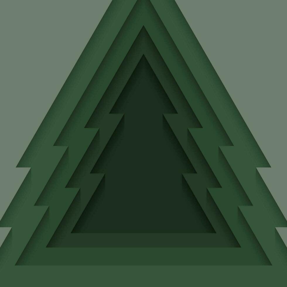 Cutting green paper into the shape of a christmas tree. Layered gradient 3d background. Design elements for cards, covers, banners, posters, backdrops, wallpaper, walls. Vector illustration.