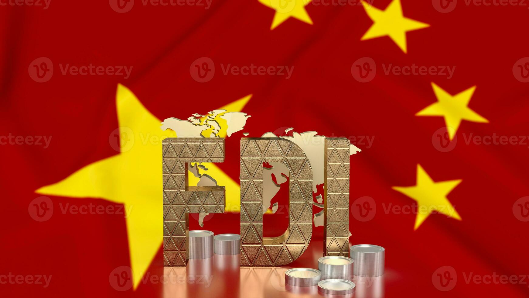 The Gold fdi on Chinna flag Background for Business 3d rendering. photo