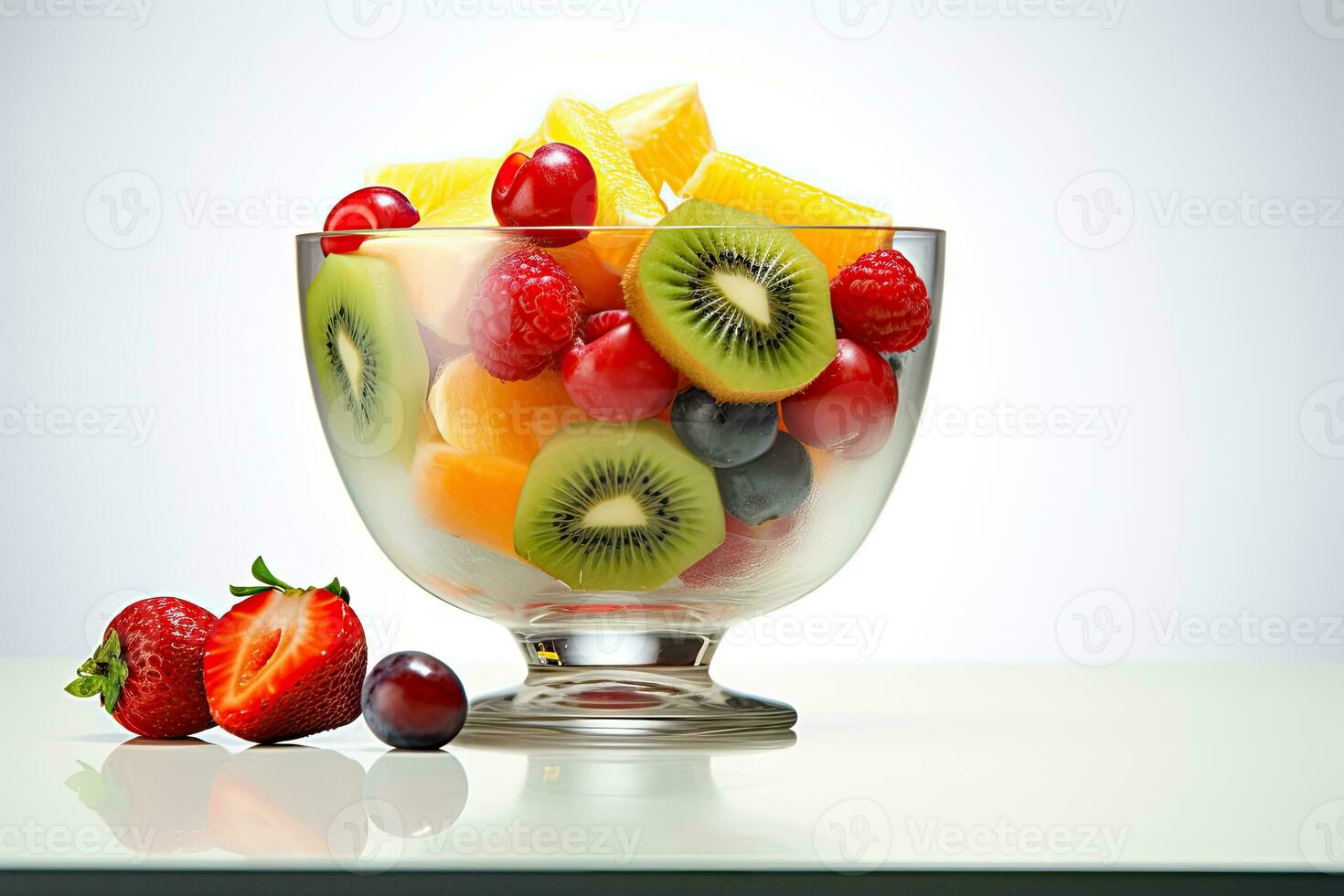 ai generado mezclado Fruta en blanco plato foto