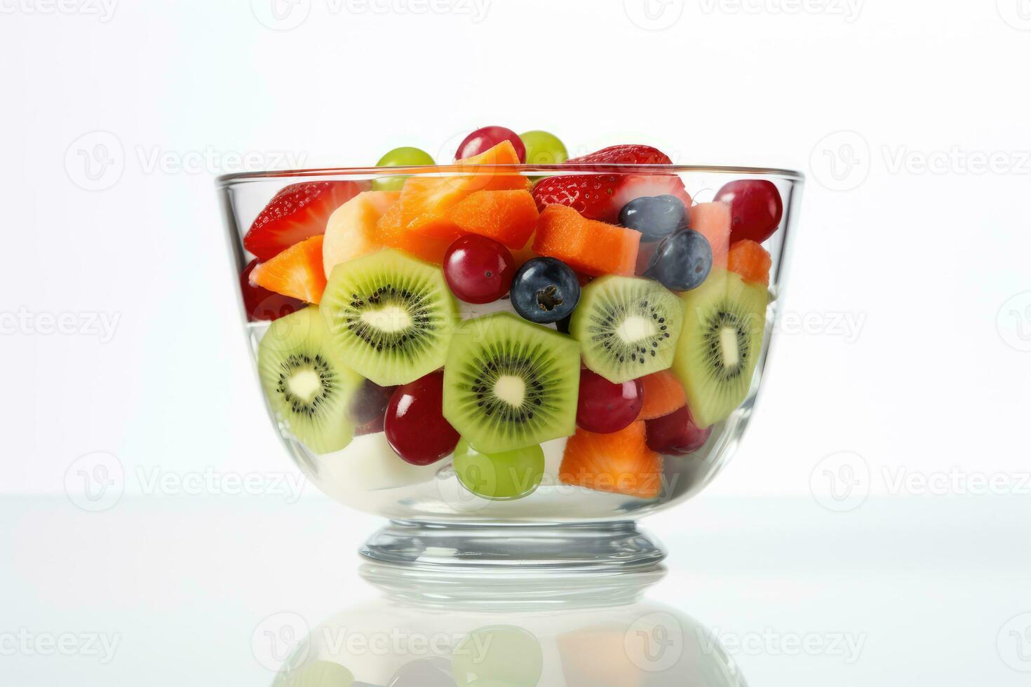 ai generado mezclado Fruta en blanco plato foto
