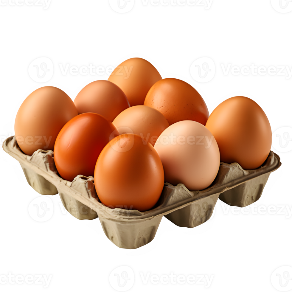 AI generated chicken eggs in paper tray isolated on transparent